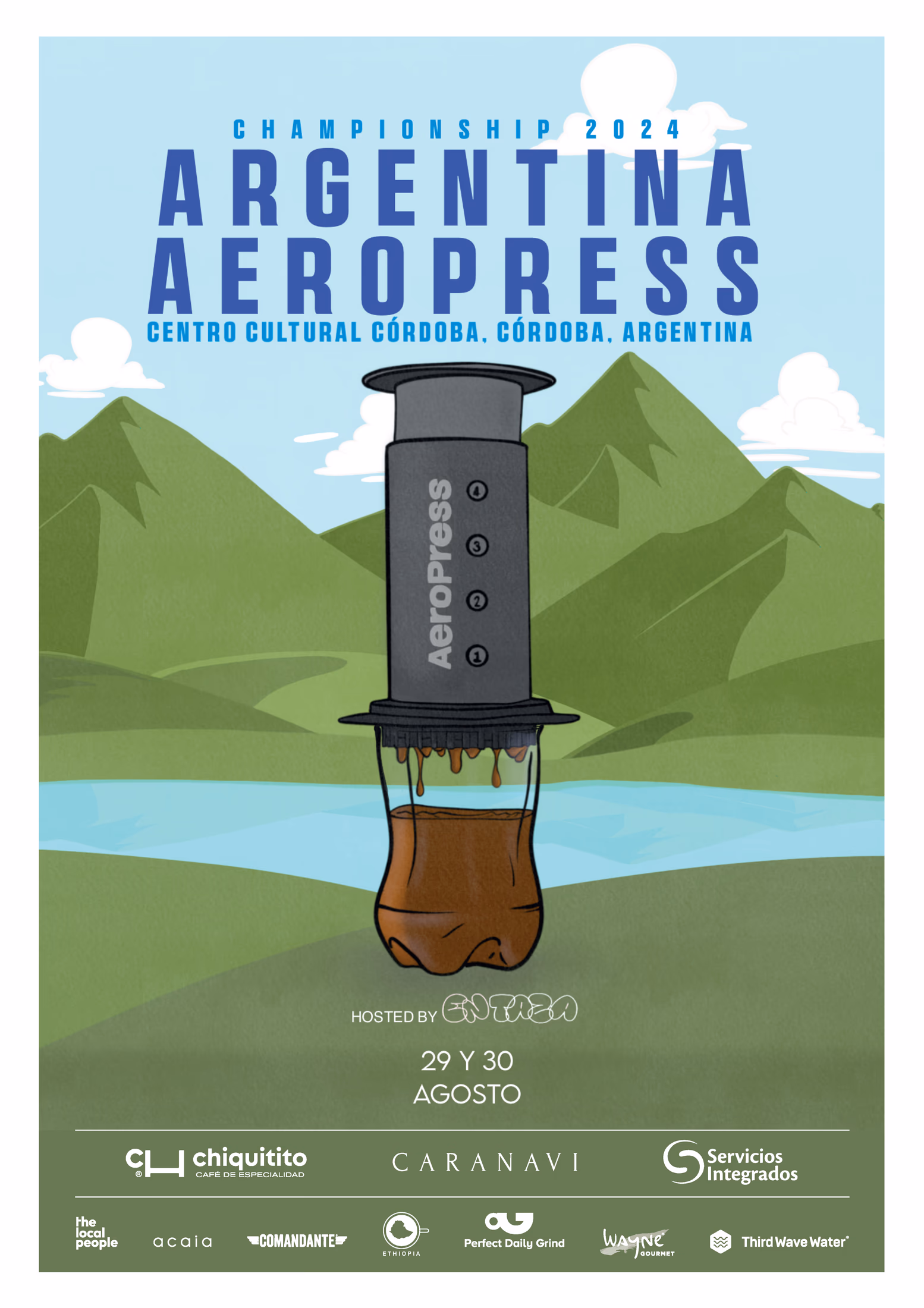 Afiche oficial del campeonato AeroPress Argentina 2024.